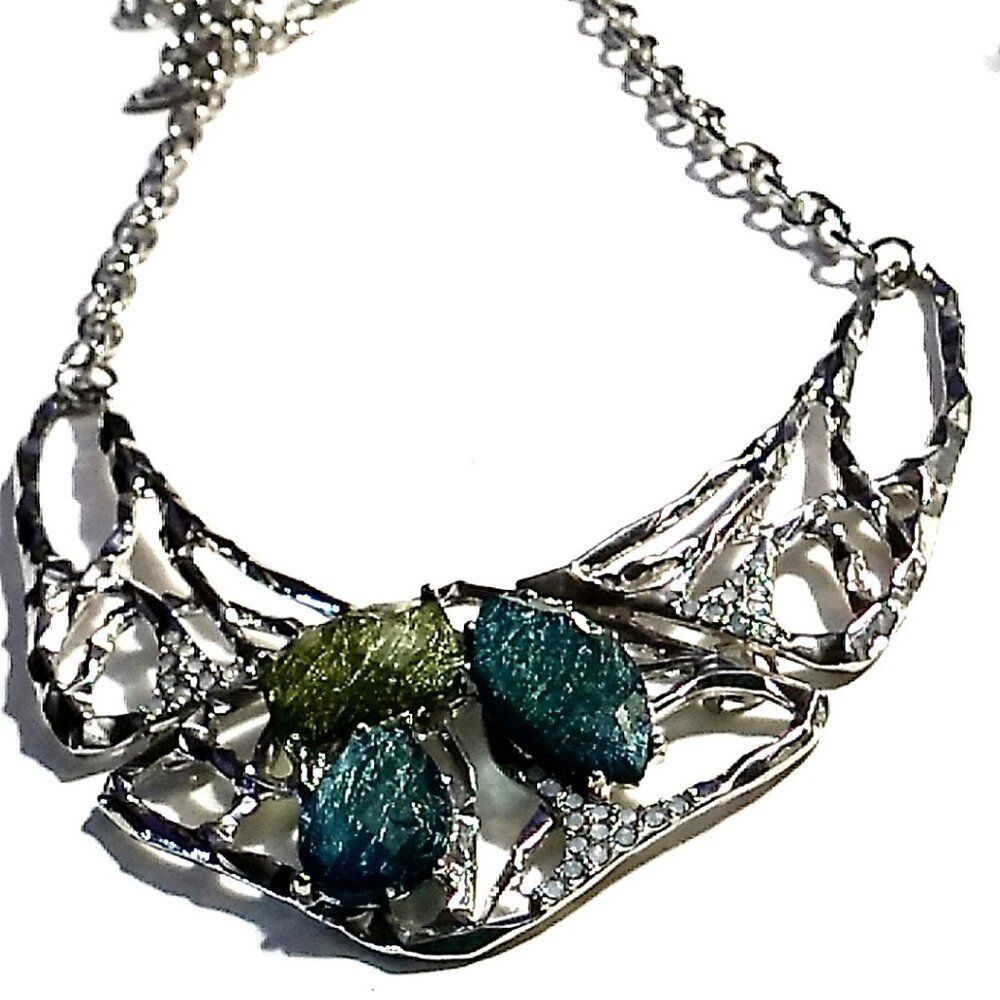 Dana Buchman Statement Collar Necklace Acrylic Stones Silver-tone Panels NWOT